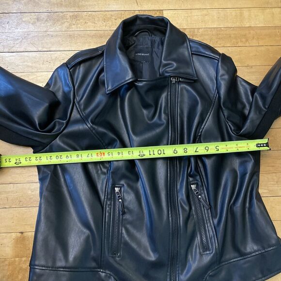 Lane Bryant Womens Jacket Size L? Black Polyester Faux Leather Bomber - Picture 8 of 16